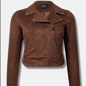 TORRID POTTING SOIL BROWN FAUX SUEDE MOTO JACKET 3 3X XXXL 22 24